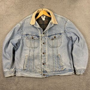 Vintage Lee‎ Trucker Denim Jacket Mens XL-2XL Wool Blanket Lined Corduroy Collar